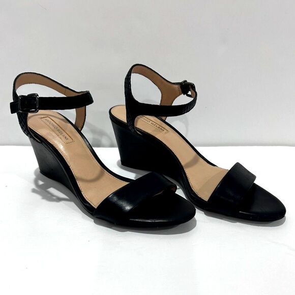New Sz. 7.5 black leather Antonio Melanie ankle strap open toe wedge heel sandal - Picture 2 of 5